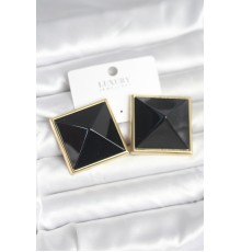 Pirinç Gold Renk Siyah Piramit Model Kadın Küpe