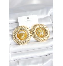 Pirinç Gold Renk Kehribar Boncuklu Vintage Kadın Küpe