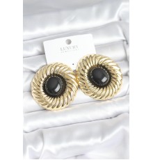 Pirinç Gold Renk Siyah Boncuklu Vintage Kadın Küpe