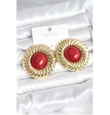 Pirinç Gold Renk Bordo Boncuklu Vintage Kadın Küpe