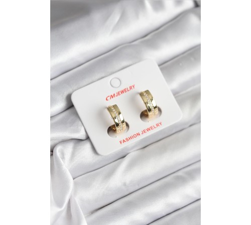 14K Gold Renk Kaplama Zirkon Taşlı Halka Model CM Kadın Küpe