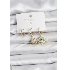 Göz Model Gold Renk Pirinç 3'lü Kadın Küpe Seti