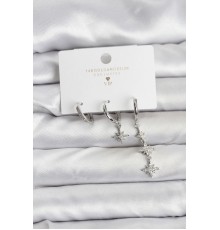 Kutup Yıldızı Model Gümüş Renk Pirinç 3'lü Kadın Küpe Seti