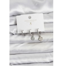 Pirinç Gümüş Renk Yonca Model 3'lü Kadın Küpe Seti