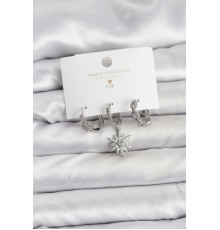 Pirinç Gümüş Renk Kutup Yıldızı Model 3'lü Kadın Küpe Seti