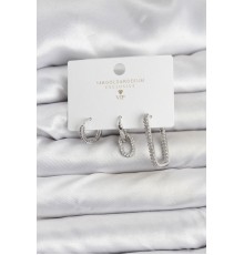 Gümüş Renk Zirkon Taşlı 3'lü Kadın Küpe Seti