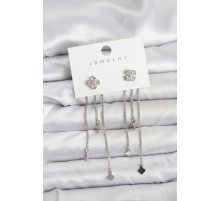 Pirinç Gümüş Renk Yonca Model Sallantılı Kadın Küpe