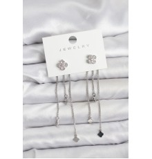 Pirinç Gümüş Renk Yonca Model Sallantılı Kadın Küpe