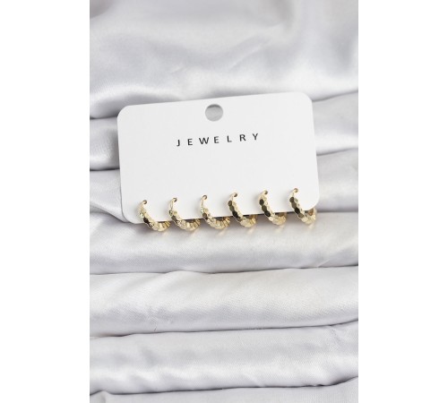 Gold Renk Pirinç Minimal Petek Detaylı Kadın Küpe Seti