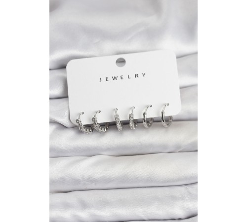 Gümüş Renk Pirinç Zirkon Taşlı Kadın Küpe Seti