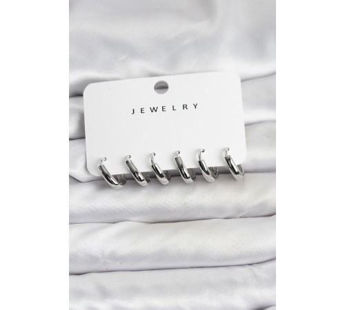 Gümüş Renk Pirinç Halka Kadın Küpe Seti