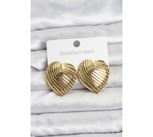 316L Çelik Gold Renk Kalp Model Kadın Küpe