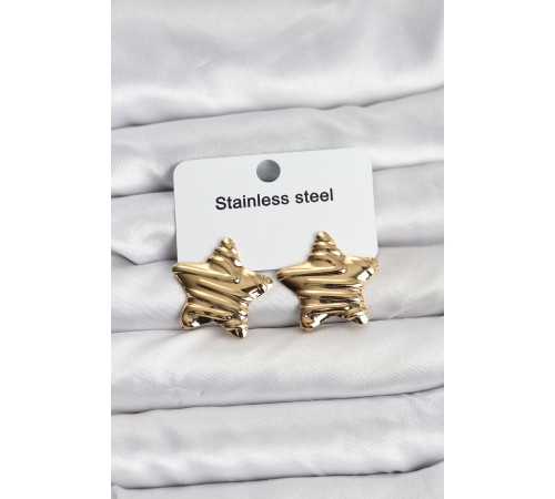 316L Çelik Gold Renk Yıldız Model Kadın Küpe