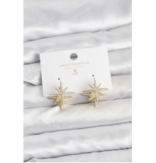 Gold Renk Pirinç Çift Taraflı Kutup Yıldızı Kadın Küpe