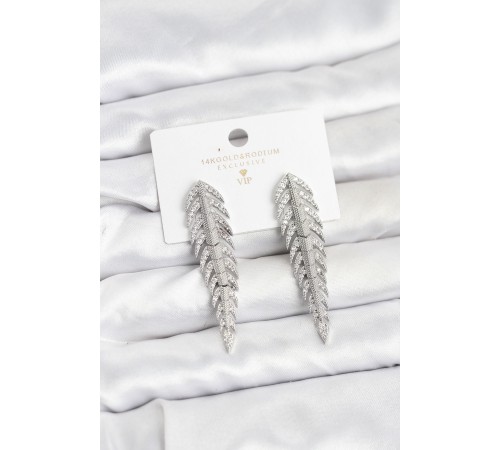 Pirinç Gümüş Renk Balık Sırtı Model Zirkon Taşlı Kadın Küpe