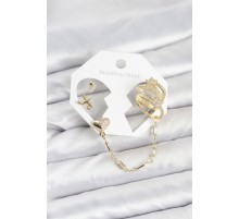Kalp Yıldız Model Pirinç Gold Renk Zincir Bağlantılı Ear Cuff Küpe Seti