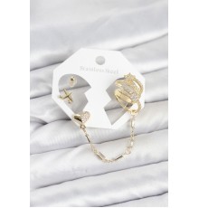 Kalp Yıldız Model Pirinç Gold Renk Zincir Bağlantılı Ear Cuff Küpe Seti