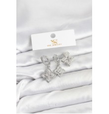 Pirinç Gümüş Renk Yonca Model YSX Trio Küpe Seti