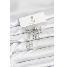 Pirinç Gümüş Renk Göz ve Kutup Yıldızı Model YSX Trio Küpe Seti