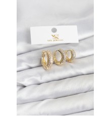 Pirinç Gold Renk Zirkon Taşlı Halka Model YSX Trio Küpe Seti