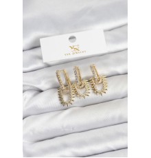 Pirinç Gold Renk Zirkon Taşlı Vintage Model YSX Trio Küpe Seti