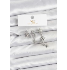 Pirinç Gümüş Renk Zirkon Taşlı Kutup Yıldızı Model YSX Trio Küpe Seti