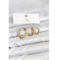 Pirinç Gold Renk Zirkon Taşlı Petek Halka Model YSX Trio Küpe Seti