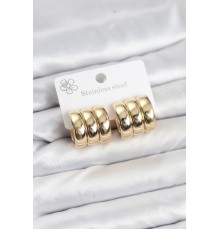 316L Çelik Gold Renk 3'lü Görünüm Kadın Küpe