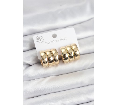 316L Çelik Gold Renk 3'lü Görünüm Kadın Küpe