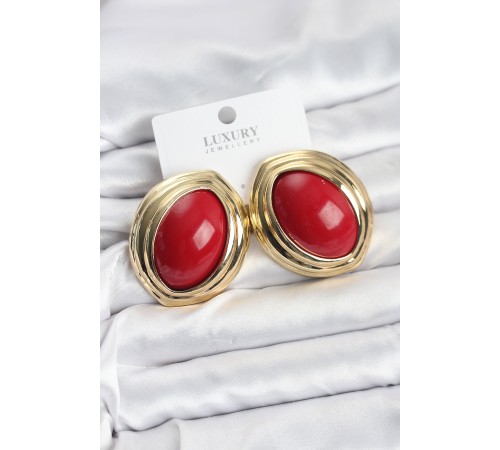 Pirinç Kırmızı Badem Model Vintage Gold Kadın Küpe