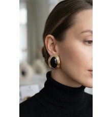 Pirinç Siyah Badem Model Vintage Gold Kadın Küpe