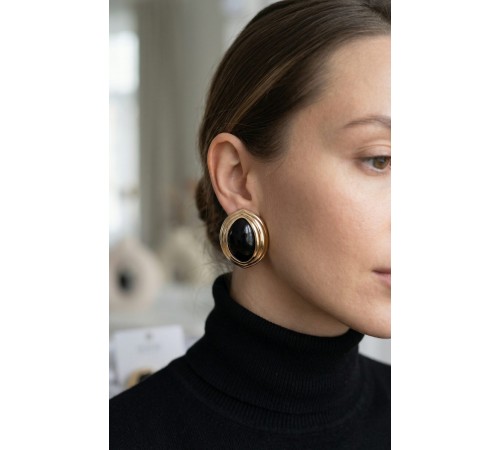 Pirinç Siyah Badem Model Vintage Gold Kadın Küpe