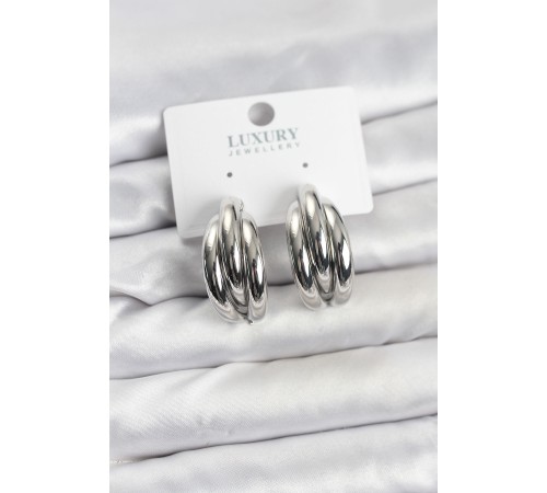 Gümüş Renk Pirinç Yarım Halka Model Kadın Küpe