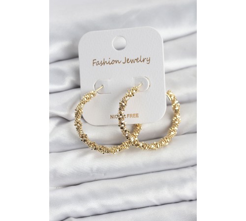 Pirinç Gold Renk Tırtıklı Halka Model Kadın Küpe