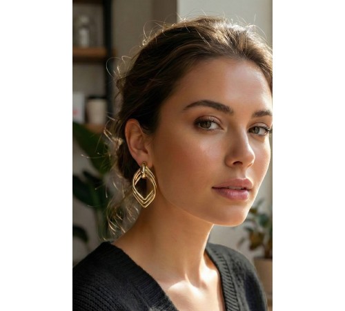 Vintage Gold Renk Pirinç Kadın Küpe