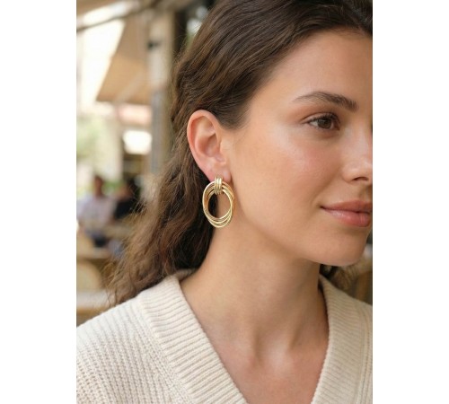 Pirinç Gold Renk Damla Model Vintage Kadın Küpe