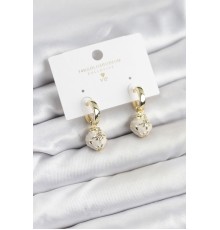 Pirinç Gold Renk Topçuk Model Mineli Halka Kadın Küpe