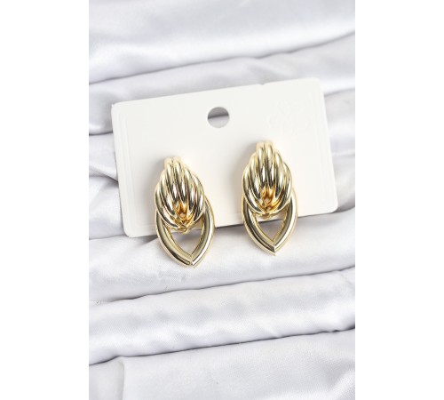 Pirinç Gold Renk Sarmal Damla Model Vintage Kadın Küpe