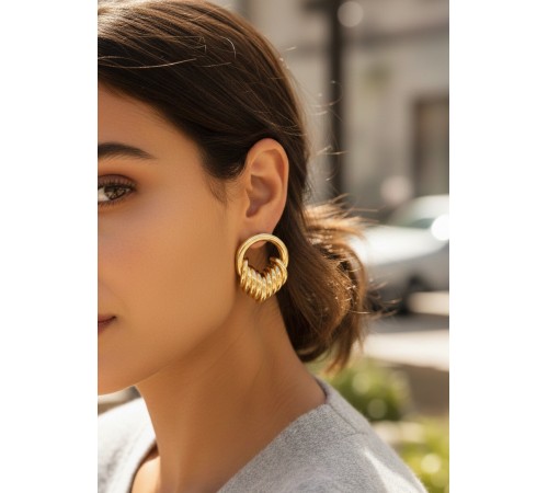 Pirinç Gold Renk Halka Sarmal Model Vintage Kadın Küpe