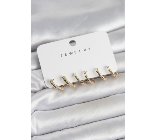 Gold Renk Pirinç Kemik Model 3 Çift Kadın Küpe Seti