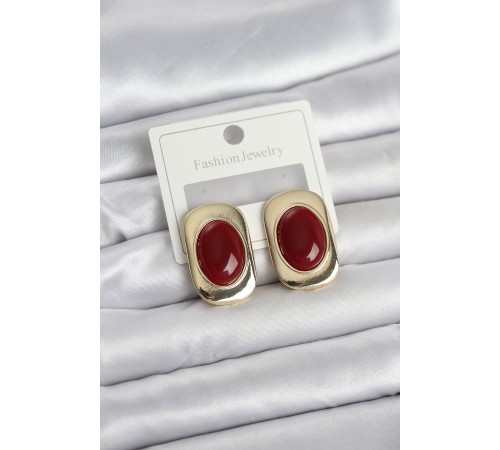 Bordo Renk Kare Model Vintage Kadın Küpe