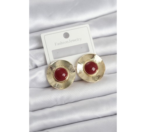 Vintage Model Bordo Gold Renk Pirinç Kadın Küpe