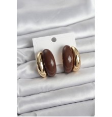 Damla Model Kahverengi Vintage Gold Renk Kadın Küpe