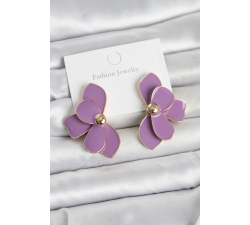 Mor Mineli Lotus Model Pirinç Kadın Küpe