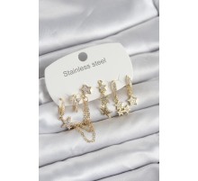 316L Çelik Gold Renk 6'lı Set Zincirli Yıldız Modelli Kadın Küpe