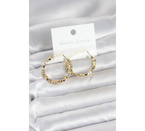 Pirinç Gold Renk Minimal Kare Halka Kadın Küpe