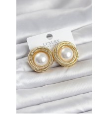 Pirinç Gold Renk Sarmal Model İncili Kadın Küpe