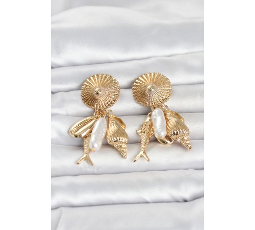 Gold Renk Deniz Temalı Vintage Kadın Küpe