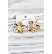316L Çelik Gold Renk Lotus Çiçek Model Kadın Küpe