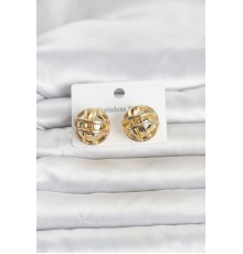 316L Çelik Gold Renk Desenli Top Model Kadın Küpe